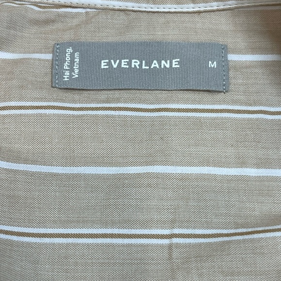 Everlane The Way-Short Shirt Cotton Beige Bone White Stripe Button Up Medium - Picture 9 of 11